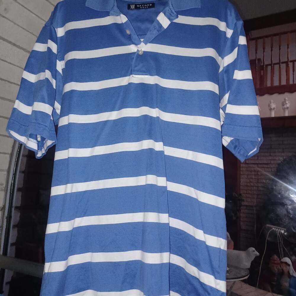 Oxford Golf Men's Polo Shirt Small Blue White Stripes
